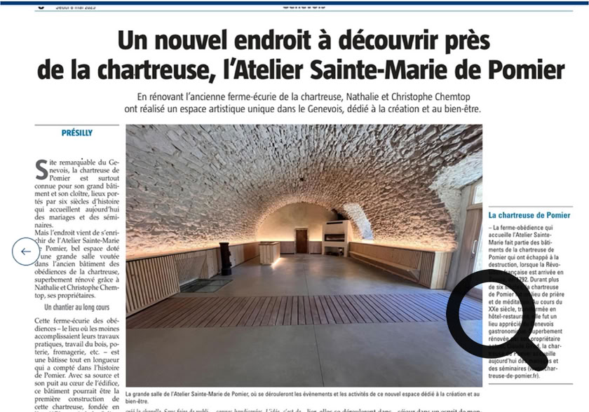 Publié par Dominique Ersnt. Haute-Savoie : un nouvel endroit à découvrir près de la chartreuse, l’Atelier Sainte-Marie de Pomier  En rénovant l’ancienne ferme-écurie de la chartreuse, Nathalie et Christophe Chemtob ont réalisé un espace artistique unique dans le Genevois, dédié à la création et au bien-être. 