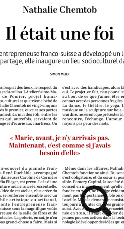 Simon Meier. A frôler les drames, l’entrepreneuse franco-suisse a développé un lien sacré à la vie et à la religion. Au nom du partage, elle inaugure un lieu socio-culturel dans son havre d’enfance