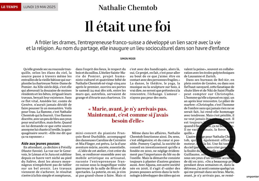 Simon Meier. A frôler les drames, l’entrepreneuse franco-suisse a développé un lien sacré à la vie et à la religion. Au nom du partage, elle inaugure un lieu socio-culturel dans son havre d’enfance